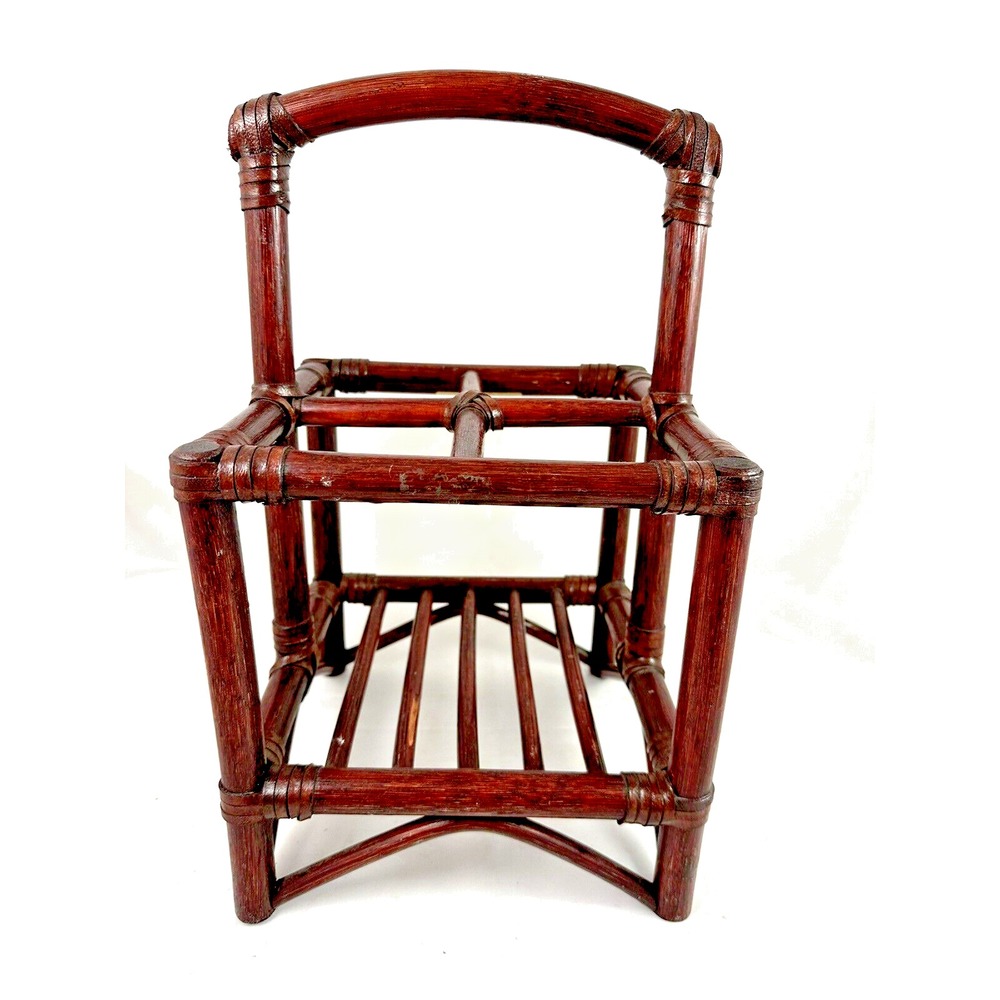 Wicker Rattan Wine Bottle Stand Holder Carrier Caddy 4 Bottle Cherry Red Finish